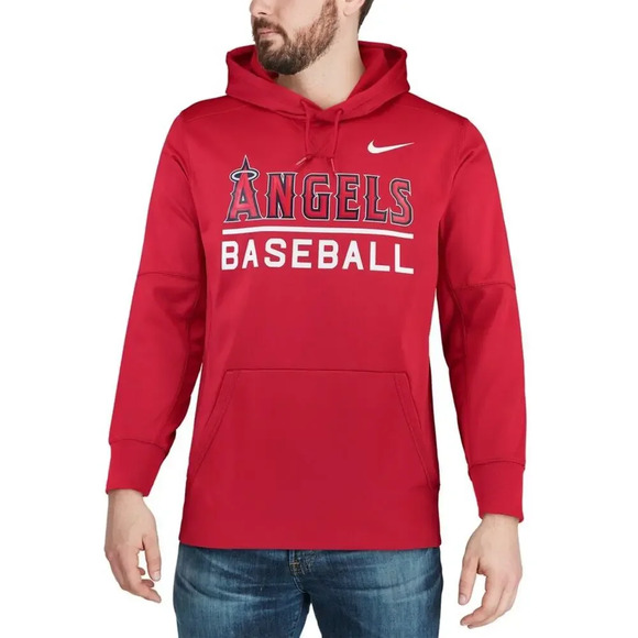 Nike Dri-Fit BSBL Los Angeles Angels Baseball Red Authentic Hoodie Size M - Picture 1 of 5